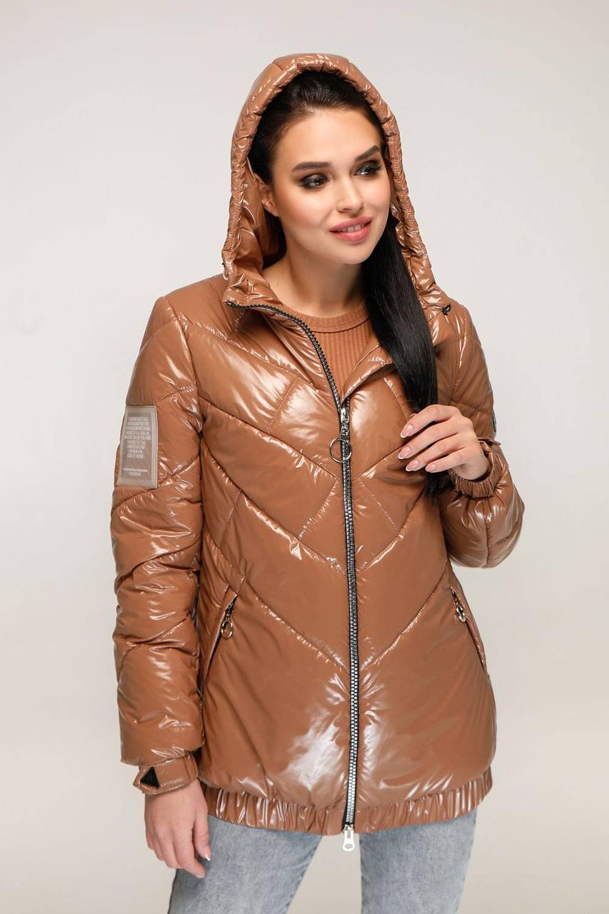 Демісезонна жіноча коричнева куртка з капюшоном весна осінь 44 46 52 54 розмір В-1270