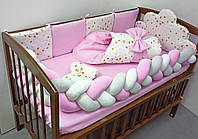 Набор постельного белья в детскую кроватку "Коса" - Бортики / Защита в кроватку- конверт-плед на выписку