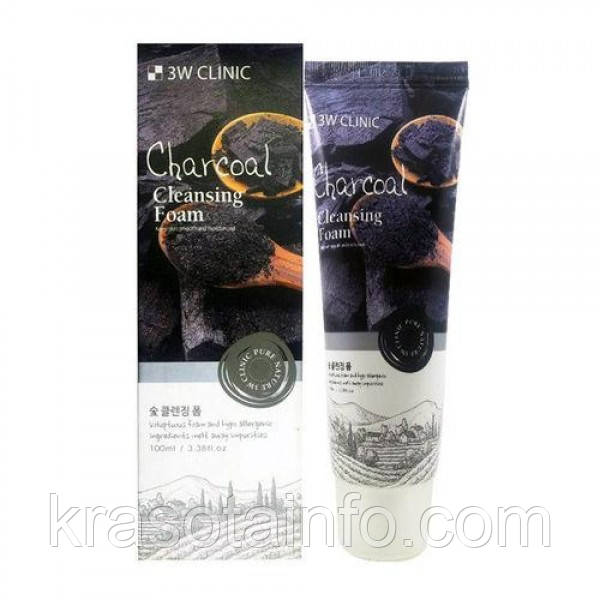 Пінка для вмивання з чорним вугіллям 3W Clinic Charcoal Cleansing Foam, 100 мл