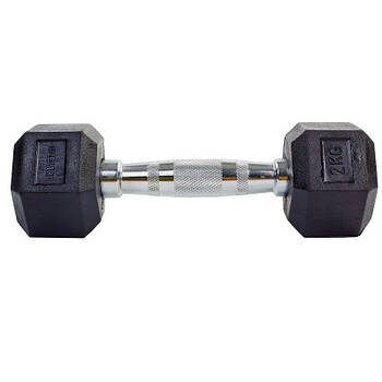 Гантель 2 кг суцільна шестигранна гексагональна ZELART (1 шт.) (сталь хромована, гума, вага 2 кг)