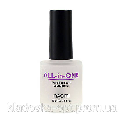 Потриття для лаку 3 в 1 Naomi All-in-One (база, топ, безбарвний лак), 15 мл, фото 2