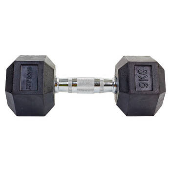 Гантель 9 кг суцільна шестигранна гексагональна ZELART (1 шт.) (сталь хромована, гума, вага 9 кг)