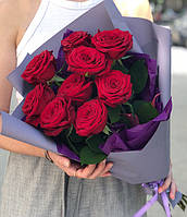Букет з 9 червоних троянд "Гран Прі" 60 см