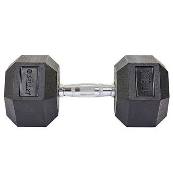 Гантель 17,5 кг суцільна шестигранна гексагональна ZELART (1 шт.) (сталь хромована, гума, вага 17.5 кг)