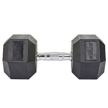 Гантель 25 кг суцільна шестигранна гексагональна ZELART (1 шт.) (сталь хромована, гума, вага 25 кг)