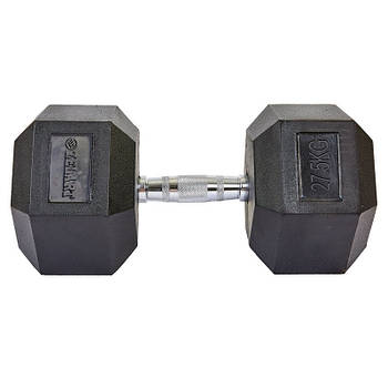 Гантель 27,5 кг суцільна шестигранна гексагональна ZELART (1 шт.) (сталь хромована, гума, вага 27,5 кг)
