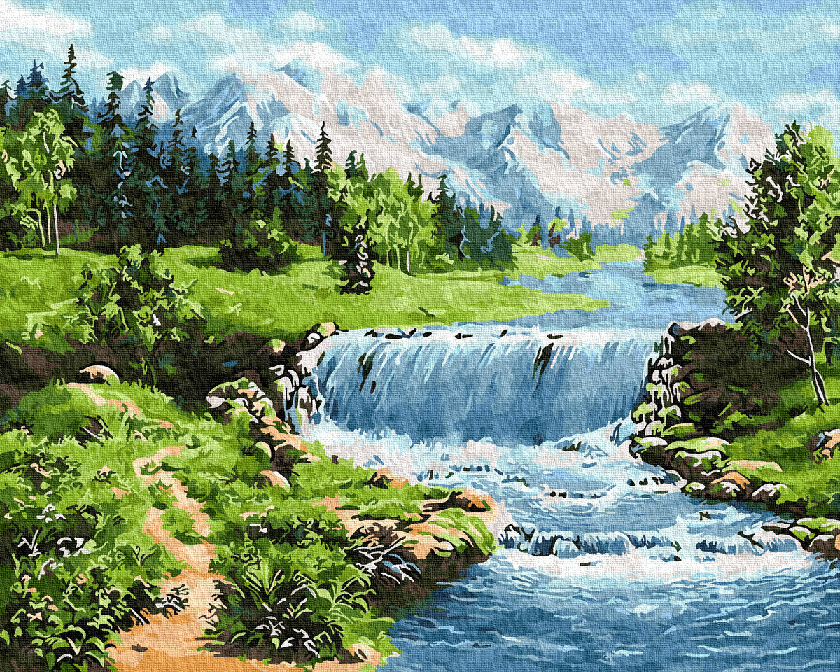 Картини за номерами 40×50. Гірський водоспад Brushme