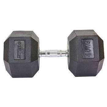 Гантель 40 кг суцільна шестигранна гексагональна ZELART (1 шт.) (сталь хромована, гума, вага 40 кг)