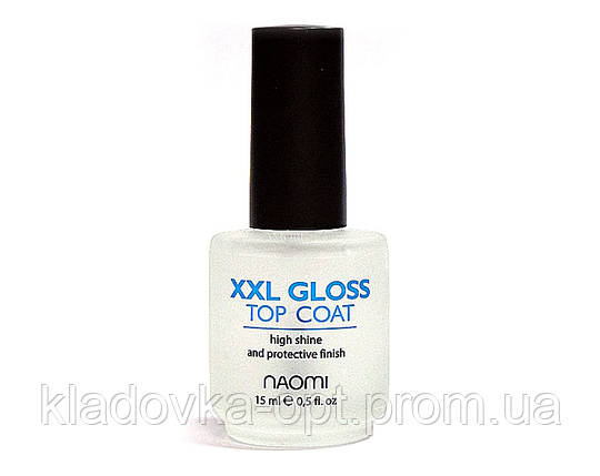Верхнє покриття для яскравого блиску Naomi XXL Gloss Top Coat, 15 мл, фото 2