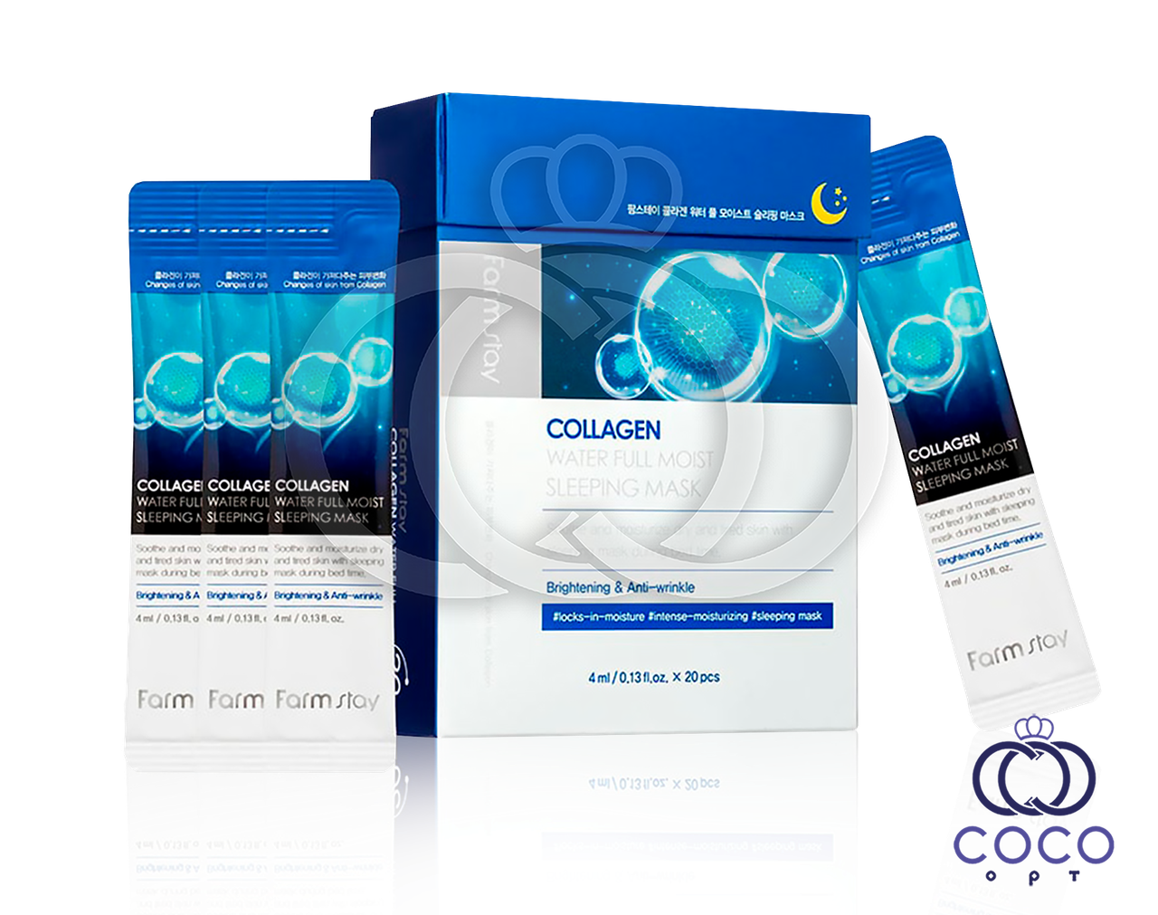 Ночная маска FarmStay Collagen Water Full Moist Sleeping Mask с коллагеном в саше 20 штук, фото 1