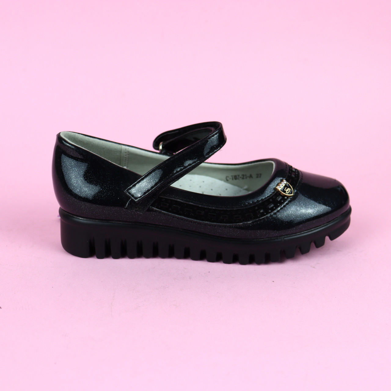 Черные лаковые туфли для девочки на тракторной подошве тм Tom.m р. 27 - фото 5 - id-p561604785