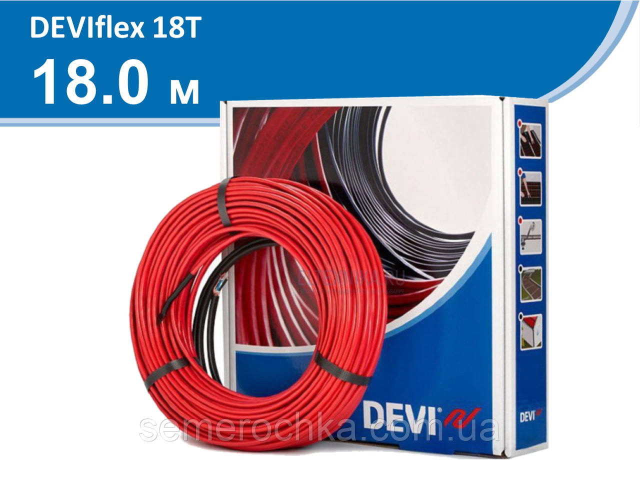 Deviflex 18T кабель 18 м 310 Вт (2,2 м2) тепла підлога Devi, Електричний нагрівальний Діві, у стяжку двожильний - фото 1 - id-p1353850539
