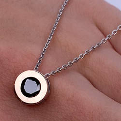 Срібне кольє з золотими накладками з фіанітом (колір чорний) РН-105