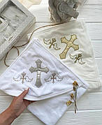 Крыжма для крещения с капюшоном - полотенце-уголок для крещения с вышивкой 80*90 см (Турция)