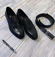 Кожаные туфли черные лоферы - 44 размер