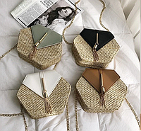 Женская соломенная шестигранная плетеная сумка сумочка женский клатч