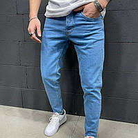 Однотонные джинсы мужские синие, зауженые на каждый день | Производитель Турция