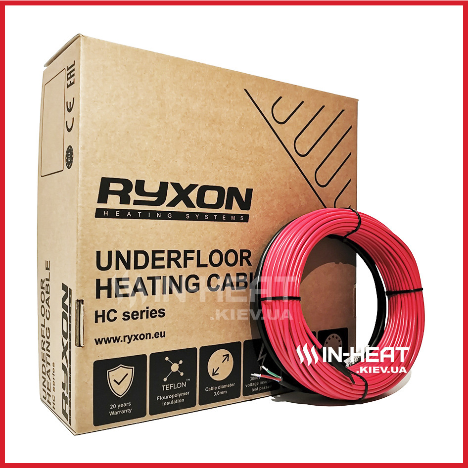 Тонкий двохжильний нагрівальний кабель Ryxon HC-20 / 5 м / 0.5 - 0.8 м² / 100 Вт / тепла підлога Ріксон