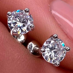 Срібні сережки-пуссети родированные з фіанітами (5 мм) РН-116