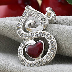 Кулон для ланцюжка до 3 мм 80347 розмір 23х24 мм вага 2.3 г червона емаль позолота Біле Золото