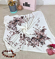 Легкий весенний женский платок-шаль из вискозы с цветочным принтом 90*90 Турция