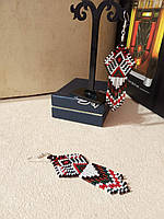 Женское украшение сережки из чешского бисера орнамент бахрома