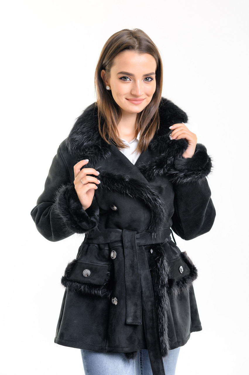 Дублянка жіноча натуральна з коміром чорна, фото 1
