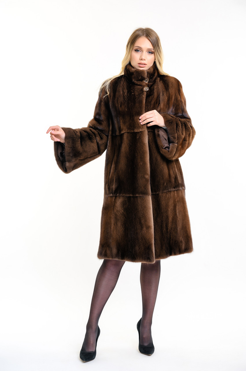 Шуба манто Норкова жіноча коричнева трапеція Manakas, фото 1