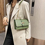 Жіноча класична сумка через плече крос-боді на ланцюжку рептилія зелена оливкова хакі, фото 6