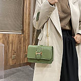 Жіноча класична сумка через плече крос-боді на ланцюжку рептилія зелена оливкова хакі, фото 3