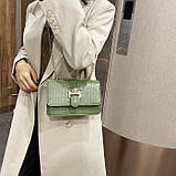 Жіноча класична сумка через плече крос-боді на ланцюжку рептилія зелена оливкова хакі, фото 4