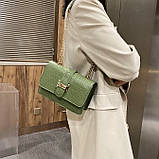 Жіноча класична сумка через плече крос-боді на ланцюжку рептилія зелена оливкова хакі, фото 5