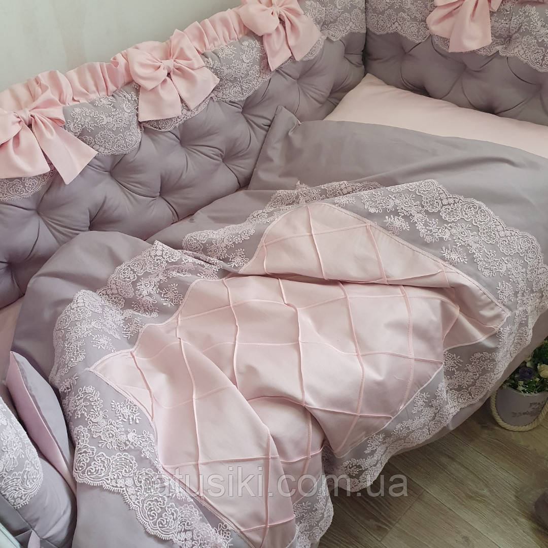 Бортики в ліжечко " ніжно рожеві+ пепельно бузковий"