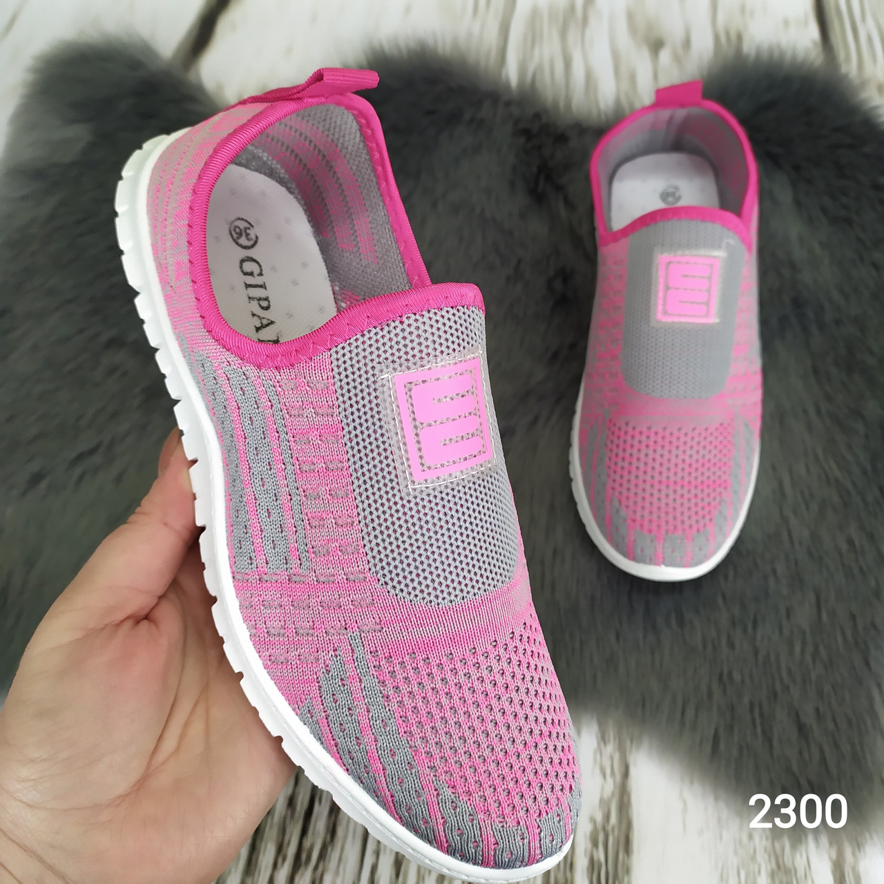 Жіночі мокасини сліпони Gipanis, текстиль, сіро-рожеві Україна, фото 1