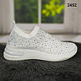 Жіночі білі кросівки, мокасини текстильні зі стразами, фото 3