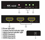 HDMI розгалужувач 1х2 HDR спліттер c підтримкою 4K / 60Hz UHD HDCP 2.2 splitter HDMI 1 на 2 вихідні порти екрани ( ays-12v20 ), фото 6