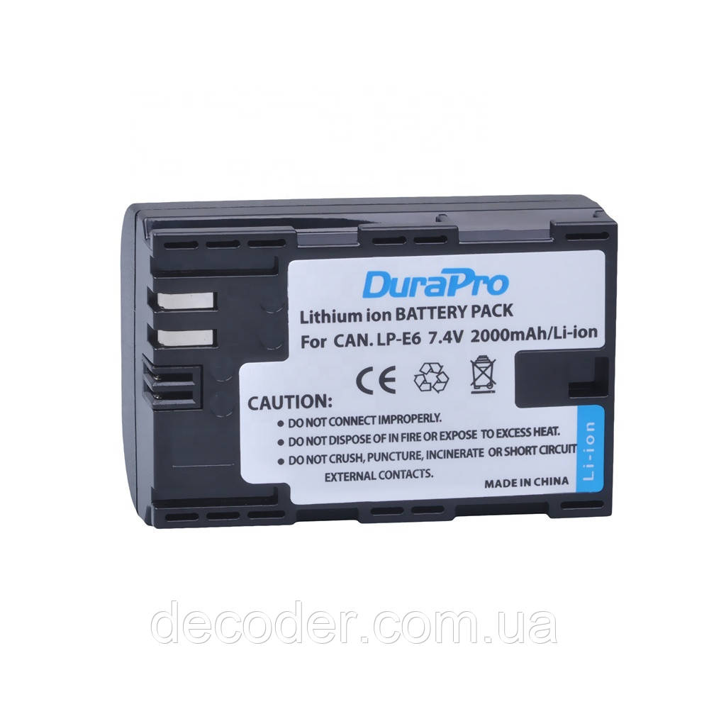 Акумуляторна батарея LP-E6 / LP-E6N 2000 mA DuraPro LP-E6N Canon 5D Mark II Mark III Mark 4 6D 7D 60D 70D 80D (DuraPro LP-E6)