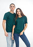 Жіноча темно-зелена футболка, бавовна 100% щільність 160, футболка жіноча чоловіча колір пляшка, фото 2
