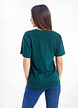 Жіноча темно-зелена футболка, бавовна 100% щільність 160, футболка жіноча чоловіча колір пляшка, фото 4