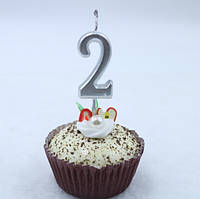 Свічка цифра "2" у торт срібло