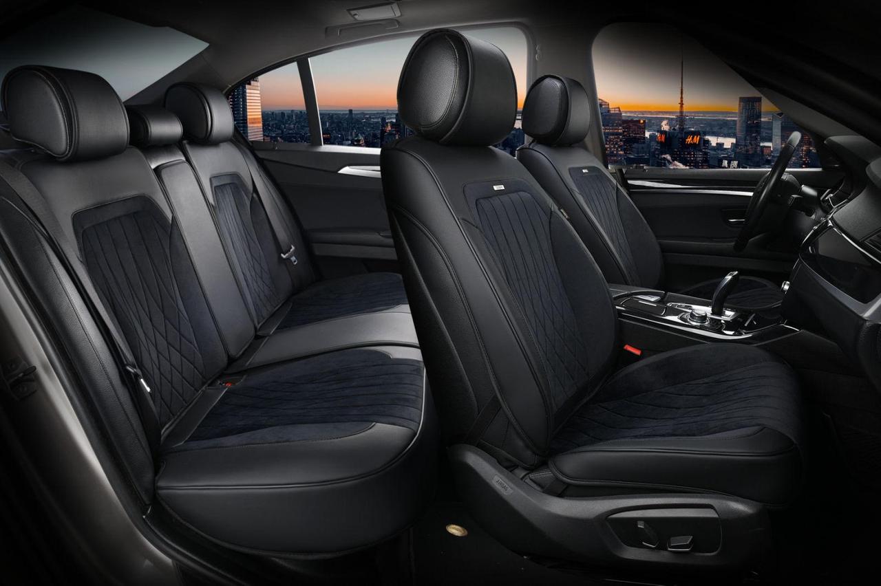 Авточехлы для сидений Алькантара Экокожа Elegant Modena комплект Черные (700 136)