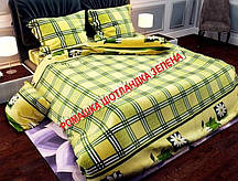 Євро комплект постільної білизни, принт: Клітинка ромашка зелена