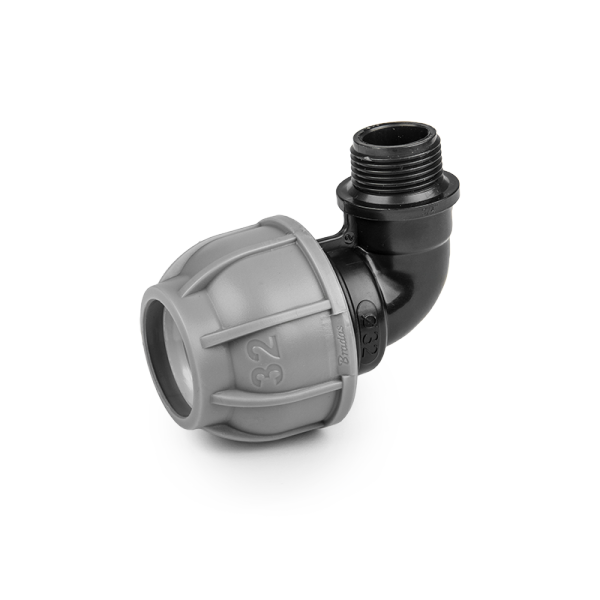 Коліно для труб PE, 25 мм, PN10, із зовнішньою різзю
3/4", DSRA10K25M34