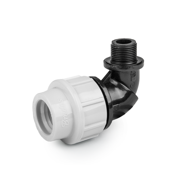 Коліно для труб PE, 20 мм, PN16, із зовнішньою різзю
1/2", DSRA16K20M12