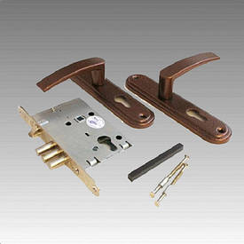 Замок врізний нижній, під циліндр ПРО-САМ ЗВ4-31/55РФ-002 У4 з ручками «мідь» міжцентрове відстані 55 мм (арт