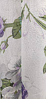 Гарний тюль з льону білого кольору з фіолетовими квітами на метраж, висота 2.8 м (822-10-f), фото 3