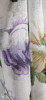 Гарний тюль з льону білого кольору з фіолетовими квітами на метраж, висота 2.8 м (822-10-f), фото 4