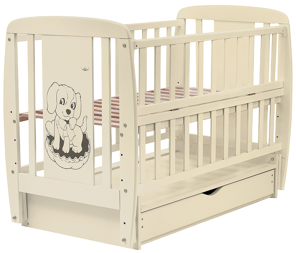 Кровать Babyroom Собачка DSMYO-3 маятник, ящик, откидной бок бук слоновая кость
