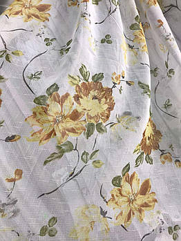 Гарний тюль з льону кремового кольору на метраж, висота 2.8 м (823-9)