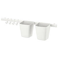 Штанга, 4 крючка и 2 контейнера IKEA SUNNERSTA пластиковый белый стелаж для ванной ТIСКЕН СУННЕР